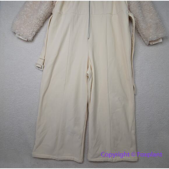 Eloquii Sherpa sleeve fleece line bottom zipped front wide leg jumpsuitm size 24 - Picture 5 of 16